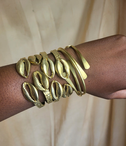 African Brass Cowrie Shell Bangle