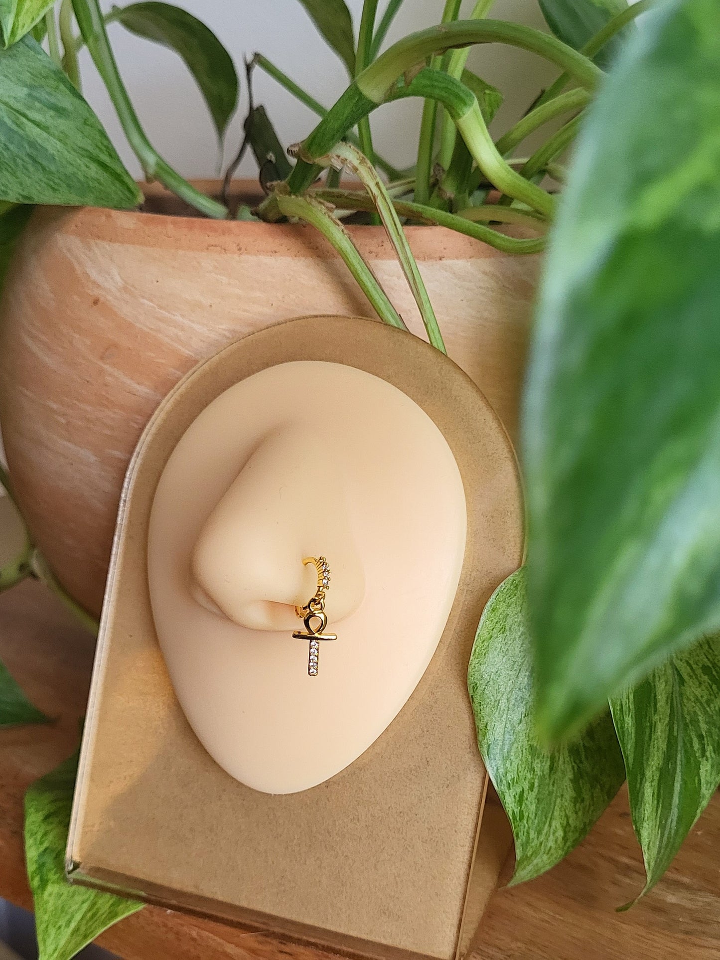 Dainty Ankh Hoop Nose Ring